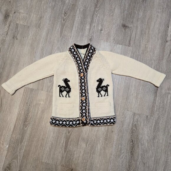 Sweater Boy's Cream 2T Vintage Inspired Knit Llama Alpaca V-Neck Cardigan - Picture 3 of 8